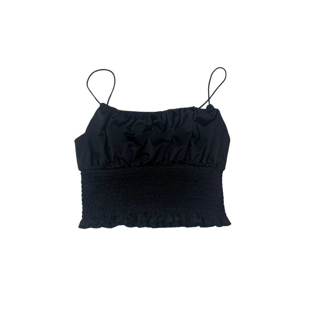 Derek Heart Black Smocked Ruffle Hem Crop Top Spaghetti Strap Size Small